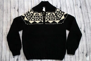 Vintage Polo Ralph Lauren Men's L Wool Hand Knit Zip Up Nordic Cardigan Sweater - Picture 1 of 12
