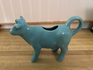 Preowned "Food Network" Turquoise Aqua Blue Cow Creamer Pitcher  Stoneware.Clean - Picture 1 of 9