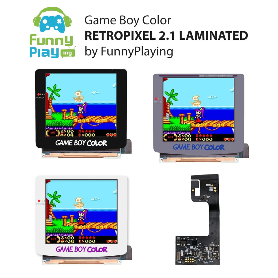 FÜR NINTENDO FunnyPlaying RetroPixel V2.1 Laminated IPS Kit für Game Boy Color GBC Backlight
