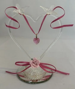 Glass Baron, Heart, Hummingbird, Pink Heart and Rose on Glass Mirror, Vintage - Picture 1 of 6