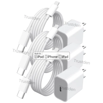 For iPhone 13 12 11 XR USB C Fast Charger Cable PD 20W Power Adapter Block 3 Pcs - Image 1 of 4