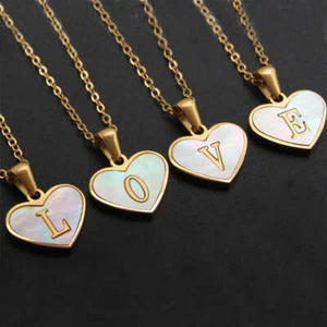 26 Letter Heart-shaped Necklace White Shell Love Clavicle Chain Fashion Personal - Picture 1 of 34
