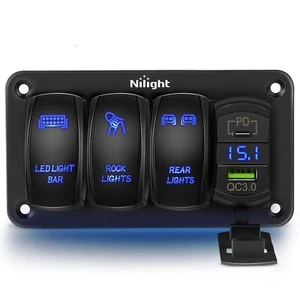 Nilight 3 Gang Rocker Switch Aluminum 12V 24V Laser Toggle Switch Panel - Bild 1 von 8