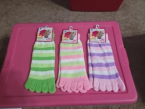 3 Pairs Bright Multicolor Striped Toe Socks 1 Size Fits Most People - Picture 1 of 4