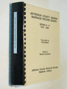 Jefferson County Indiana Marriage Record Books A-H 1873-1905 Genealogy Madison - Imagen 1 de 1
