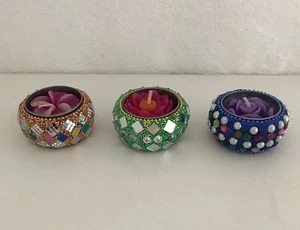 Set of 3 Decorated  Metal Tealight Holders - Small (002) - Picture 1 of 3