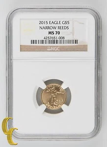 2015 $5 Gold 1/10 oz American Eagle Coin Narrow Reeds NGC MS-70 - Picture 1 of 4