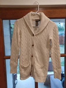 Cárdigan PRL Crema Para Hombre Talla Pequeña Lana Lino Cable Tejido Grueso Ralph Lauren - Imagen 1 de 8