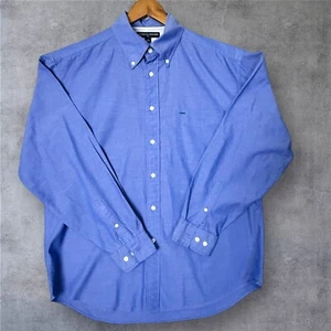TOMMY HILFIGER GOLF Men's Blue Button Front Shirt Long Sleeve Flag Logo SZ/ LG - Picture 1 of 15