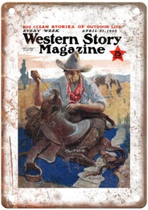 1923 Pulp Cover Western Story v034 n01 Retro Look Reproduction Metal Sign J1823 - Picture 1 of 2