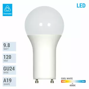 9.8W =60W Dimmable A19 LED 40K Cool White Frosted Twist and Lock GU24 Base Bulb - Picture 1 of 6