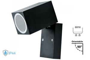 Applique Lampada Da Parete Quadrato Orientabile Attacco GU10 IP44 Carcassa Nera - Foto 1 di 3