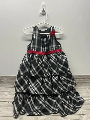 Cherokee-4T Holiday Dress-Black White Silver Tiered-Fast Ship - Image 1 of 3