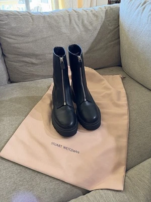 Stuart Weitzman Soho Botines Negros con Cremallera Plateada Talla 8 Foto 1 de 4