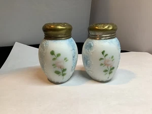 Antiguo salero pimentero Mt Washington rosas pintadas a mano pergaminos excelente - Imagen 1 de 8