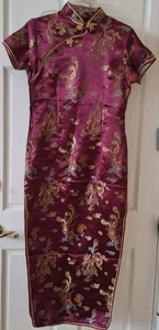 Chinesisches traditionelles langes Cheongsam Damen Satin Kleid - Größe L - Neu ohne Etikett - Bild 1 von 4