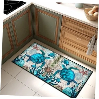 Alfombra corredor costera 2x4 alfombras para entrada, alfombra tortuga marina puerta interior lavable  Foto 1 de 4