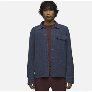 Prana Mens Blue Medium Incrediwool Overshirt Jacket Stormy Night Heather Slim - Picture 1 of 7