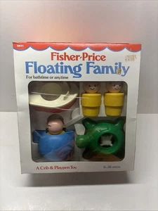 VINTAGE 1975 FISHER PRICE TOYS FLOATING FAMILY LITTLE PEOPLE BATH TOY 411 IN BOX - Picture 1 of 6