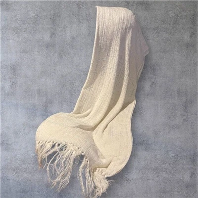 Ivory Rayon Chenille Throw Blanket With Fringe Edges 65" X 40"Lightweight & Soft - Image 1 of 4