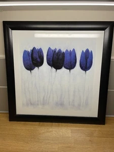 Blue Tulips Painting Flower Art Print Morden Abstract Impressionist Framed 40cm - Picture 1 of 8