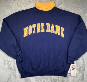 Vintage 90s NWT Notre Dame Crewneck Sweatshirt Turtleneck Blue Gold Size Large - Picture 1 of 7