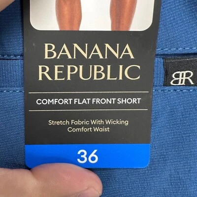 Pantalones Cortos Banana Republic Para Hombres Frente Plano 36 Azul Caqui Chino Cintura Elástica NUEVO Foto 1 de 4