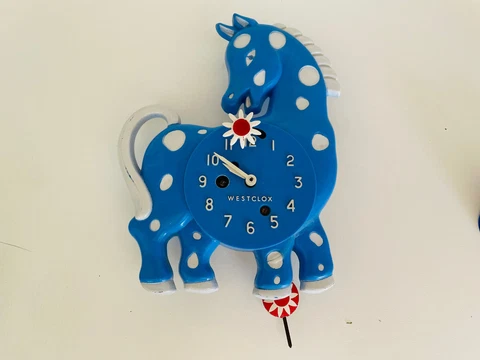RARE Vintage Lux Westclox Blue Calico Horse Novelty Pendulette Wall Clock Cover