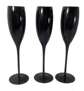Set Of 3 ONYX Black Fluted Champagne Goblets - Picture 1 of 5