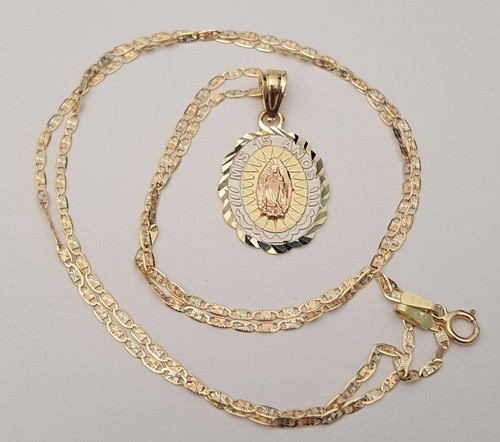 Ciondolo pendente oro giallo bianco 15 Anos cotogne Vergine Maria 18" catena Valentino