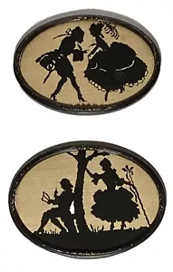 2 Antique Silhouette Petit Point Courting Couple Baroque Oval Frame Small - Picture 1 of 17