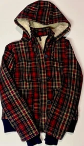 Hurley Girls Fleece Coat Medium 10 Youth, Red Blue Plaid, Warm ! Vintage 🔥 - Picture 1 of 10