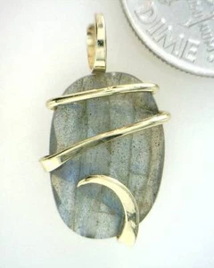 6.33ct Custom Forged 14kt Labradorite Moonstone Art Pendant - Picture 1 of 1