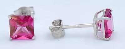 GENUINE 1.62 Cts PINK SAPPHIRE STUD EARRINGS 14K WHITE GOLD - Free Appraisal - Image 1 of 4