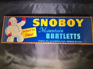Snoboy Mountain Bartletts Crate Label Advertising Sign Framed 4" x 13.5" - Picture 1 of 4