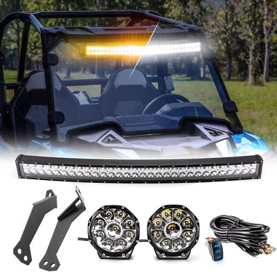 Amber/White 32" Curved LED Light Bar Roof Mount+5" Pods For Polaris RZR XP Turbo - Image 1 of 4