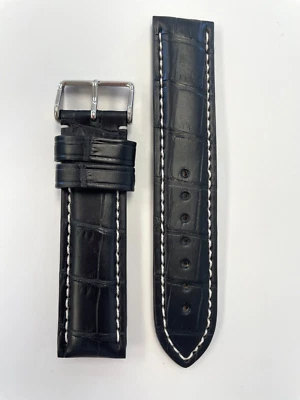 Correa de reloj de cocodrilo genuina negra 22 mm - EE. UU. Foto 1 de 3