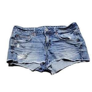 American Eagle Cut Off Jean Shorts Raw Hem Light Wash Denim Shorties Size 6 - Picture 1 of 8