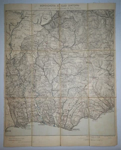 1897 BORDIGHERA e Suoi Dintorni Ventimiglia San Remo Mappa Map ITALIA Linen Back - Picture 1 of 12