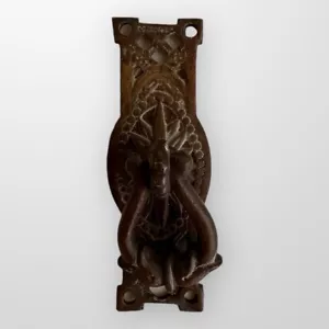 Vintage Front Door knocker plate Antique Victorian Cast Iron Brass Decor Patina - Picture 1 of 7