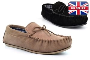 Mens Moccasin Slippers Mens Real Suede Slippers Slip On Moccasins Sizes 6-14/15