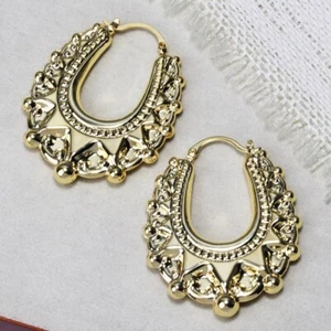9CT GOLD GYPSY STYLE CREOLE EARRINGS HOOPS LARGE 51MM - Picture 1 of 8