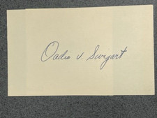 Oadis Swigart autographed 3 x 5 index card MLB Guaranteed Pass