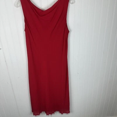 Donna Ricco Womens Red Chiffon Sleeveless Dress Cowl Neck Beaded Tassel Hem 14 - Image 1 of 4