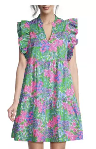 Minidress Lilly Pulitzer Aldena a strati con volant donna XS A allegro sulla parte superiore/rosa - Foto 1 di 7