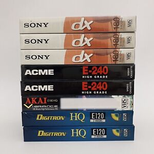 Blank VHS VCR Tape Lot New & Sealed SONY ACME AKAI DIGITRON - 8 Tapes Bundle