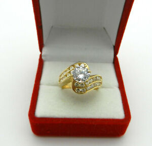 Solid 14K Yellow Gold Real Round Cubic Zirconia 1.25ct Engagement Ring 7.8 grams
