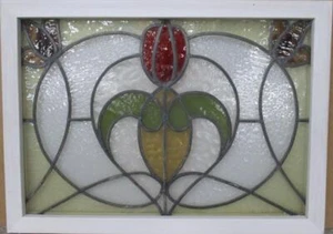 OLD ENGLISH LEADED STAINED GLASS WINDOW TRANSOM Gorgeous Floral 28.5" x 20.5" - Picture 1 of 3
