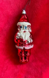 Vintage Hand Blown Glass Santa Frosted Trimmed Christmas Ornament - Picture 1 of 7