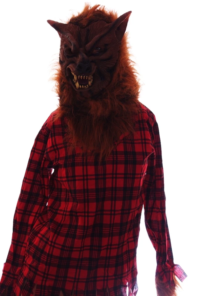 Boys Brown Werewolf Costume Shirt Mask Scary Halloween Costume Size Large NEW - Image 1 of 1